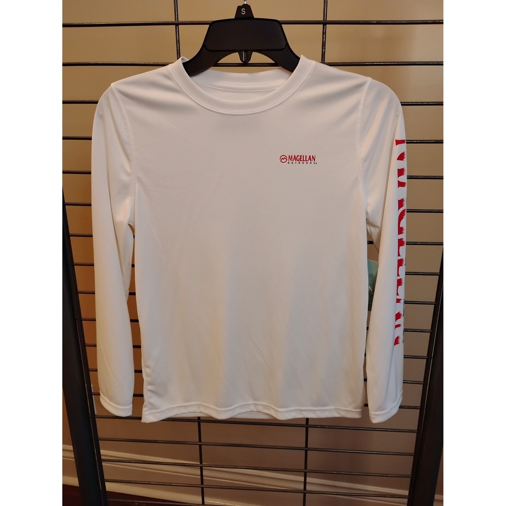 Magellan Outdoor Kids White Fish Gear Long Sleeve Performance Shirt Medium 10-12